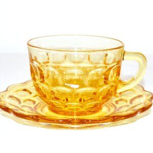 Vintage Federal Glass Yorktown Gold Cups and Saucers 1960’s